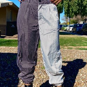 Black/white pinstriped puffy pants